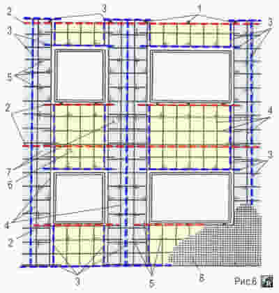 Схема крепления арматурного каркаса по фасаду для утеплителя и штукатурной сетки