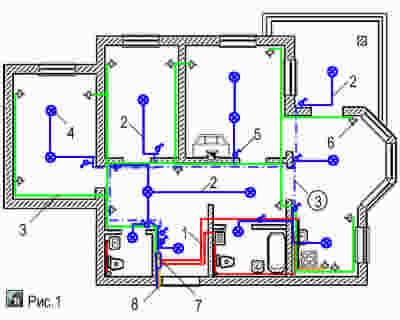 Пример монтажной схемы электроразводки в квартире или в доме