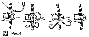 Пример последовательного крепления шнурового электропровода на ролики тесьмой