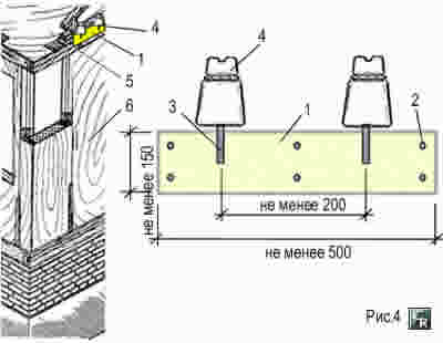 Пример крепления крюков и изоляторов под ВЛ на общей платформе для стен домов с деревянным каркасом и щитовыми стенами