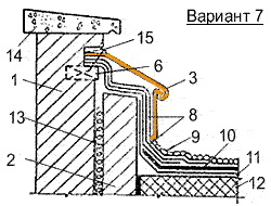 Примыкание плоской рулонной кровли к температурно-осадочному шву у стены или парапетной панели