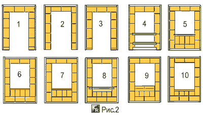Примеры кирпичной порядовой кладки с 1 по 10 ряды с наружным сборником золы
