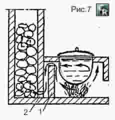 Вариант улучшенной печки-каменки с котлом и дополнительной стенкой движения газов